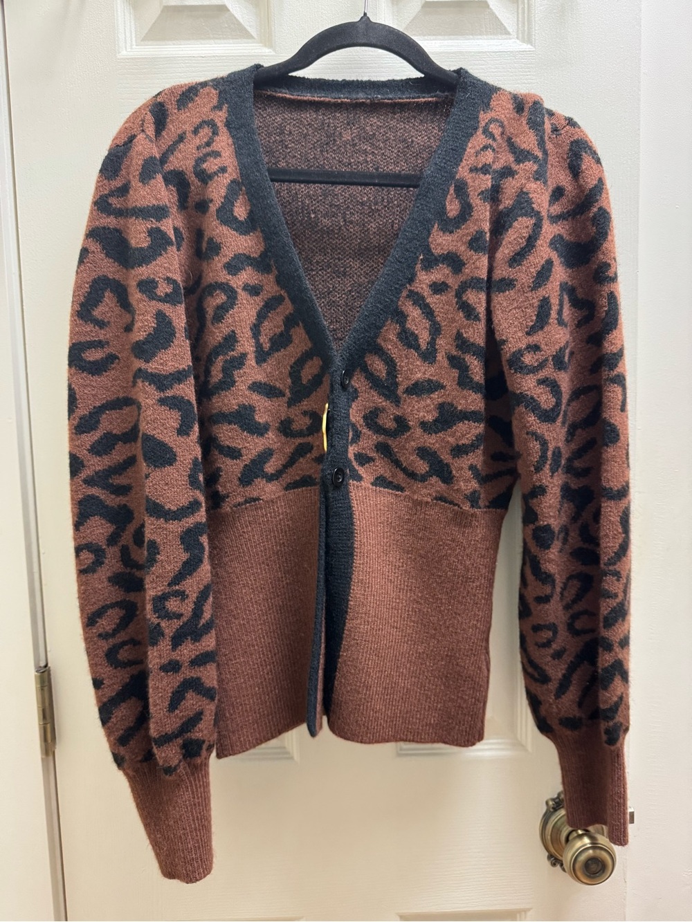 Commense Brown and Black Leopard V-Neck Cardigan